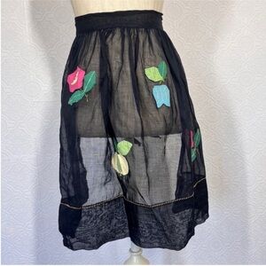 Chic Black A-Line Skirt with Floral Apron